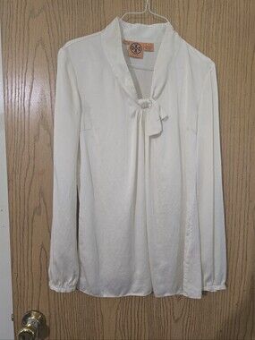 Tory Burch Ivory Tie-Neck Long Sleeve Blouse